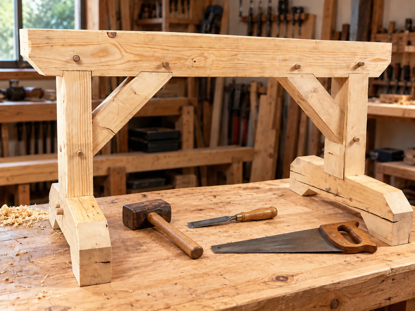Timber framing fűrészbak hagyományos fakötésekkel